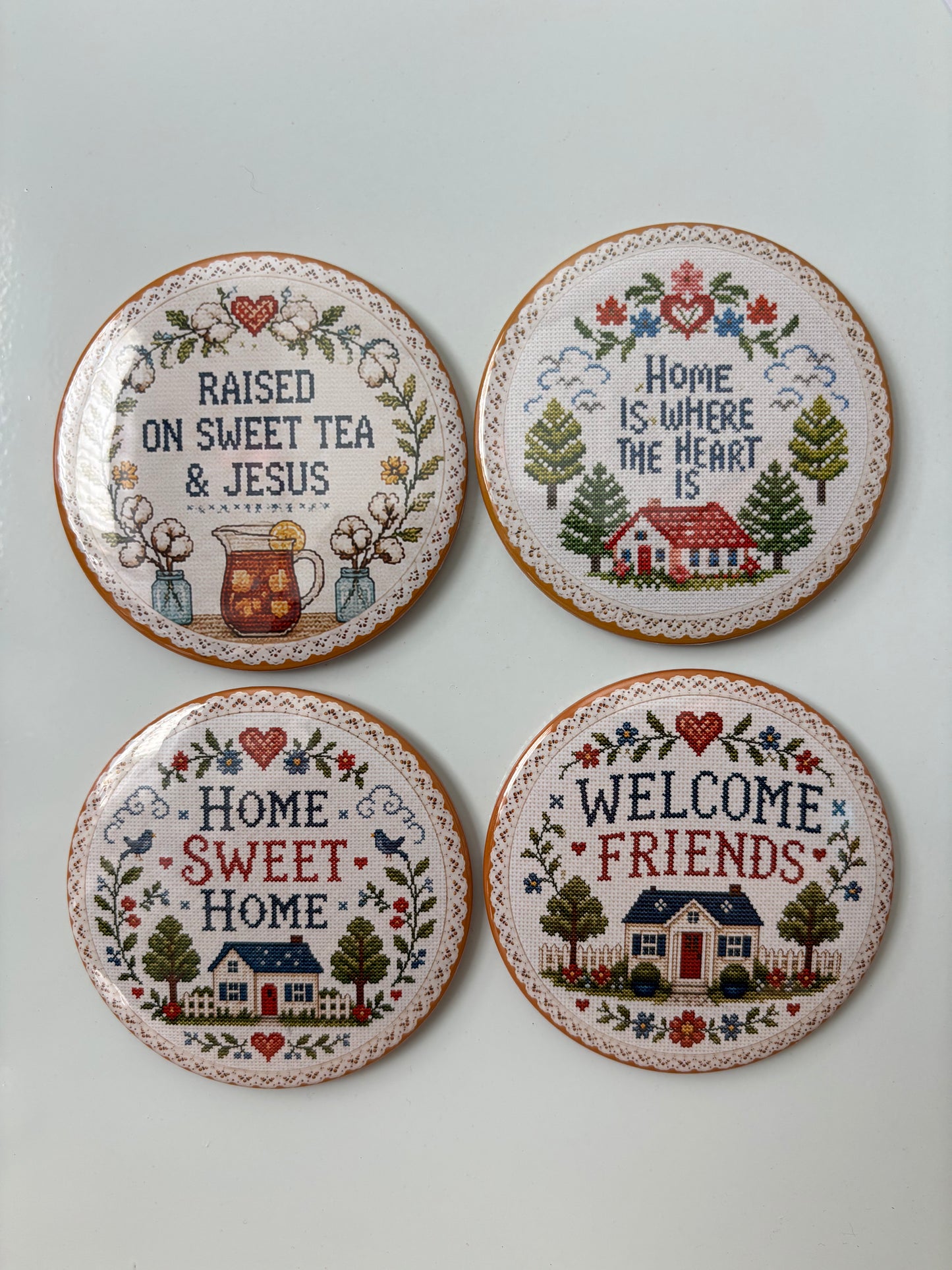 Raised on Sweet Tea & Jesus Cross Stitch 3” Magnet
