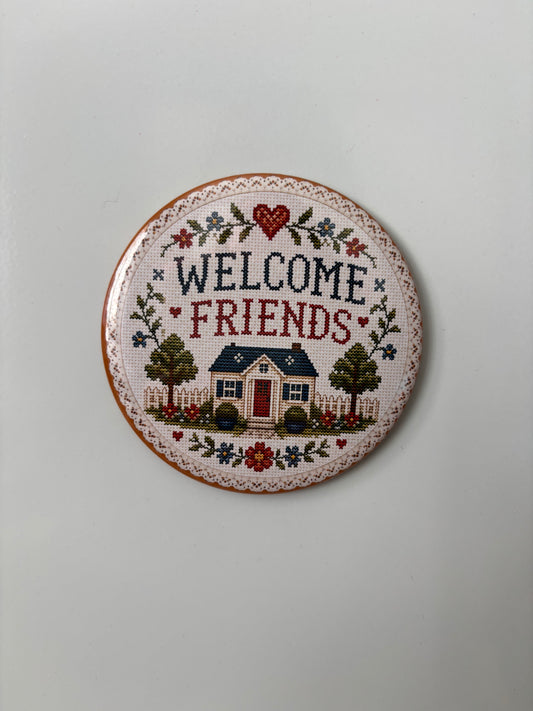 Welcome Friends Cross Stitch 3” Magnet