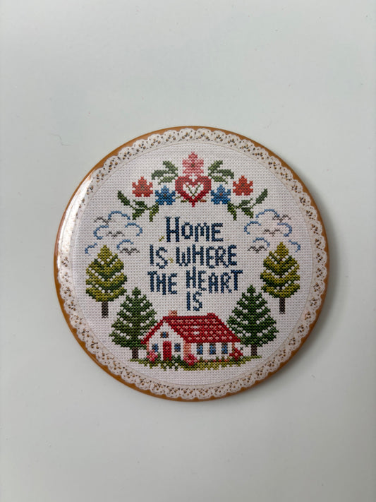 Home is Where the Heart Is Cross Stitch 3” Magnet