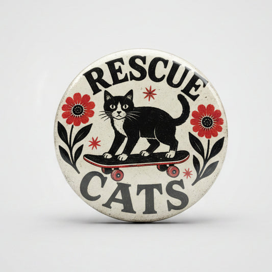 Rescue Cats Black Cat on Skateboard 3" Round Magnet